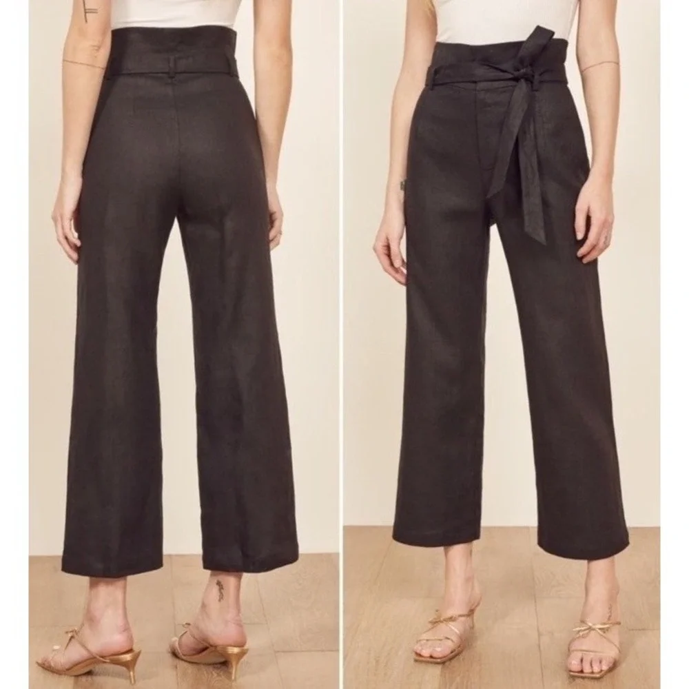 NWT‎ REFORMATION Black High Rise Wide Leg Linen Pants 14 NEW